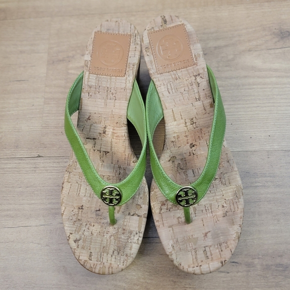 Tory Burch Suzy Green Leather Cork - Picture 3 of 11